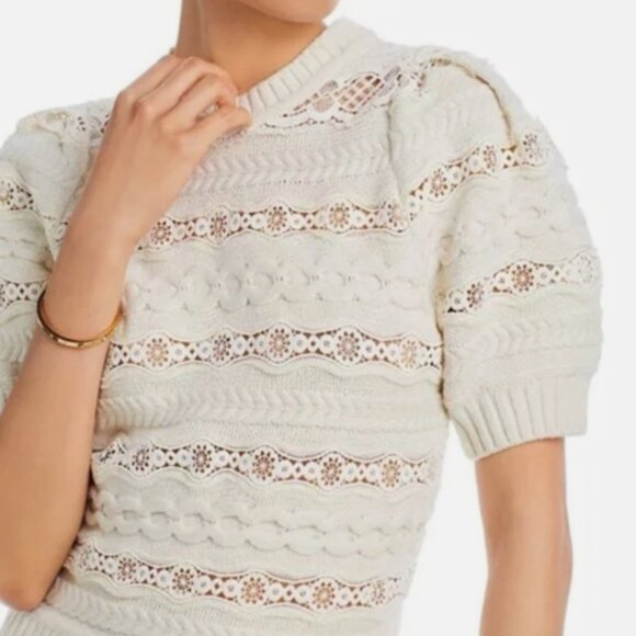 Sea New York Dentelle wool and lace puff sleeve pullover sweater Size Large